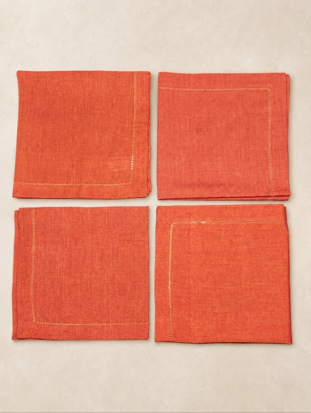Pier 1 Coral Chambray Napkins Set of 4 Terracotta Hemstitch